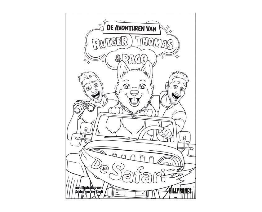 Kleurplaat De Safari - Rutger, Thomas en Paco - Studio Sabine